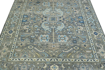 Blue & Gray Oushak Colorful Ziegler rug in room setting
