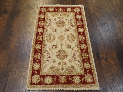 Back of hand-knotted Agra Ziegler rug showing construction