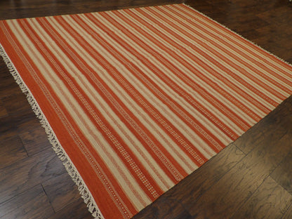 Full view of coastal flat-weave rug