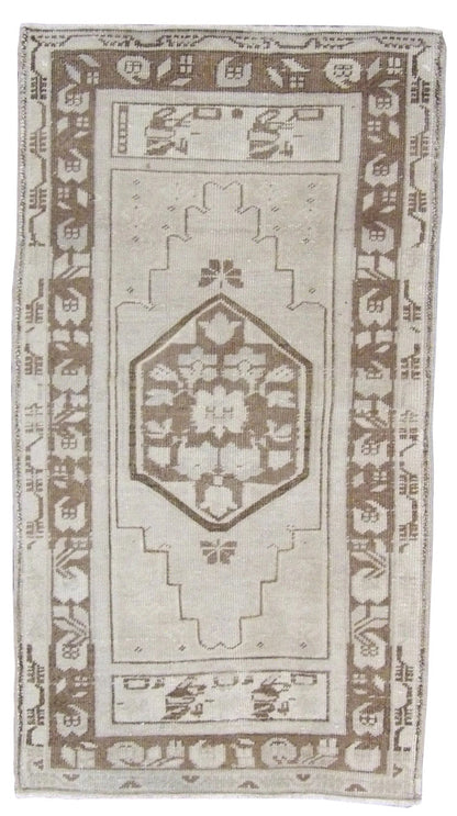 Vintage Oushak hand-knotted wool rug in brown and gray, full view