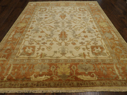 Close-up of wool pile, Beige & Rust rug