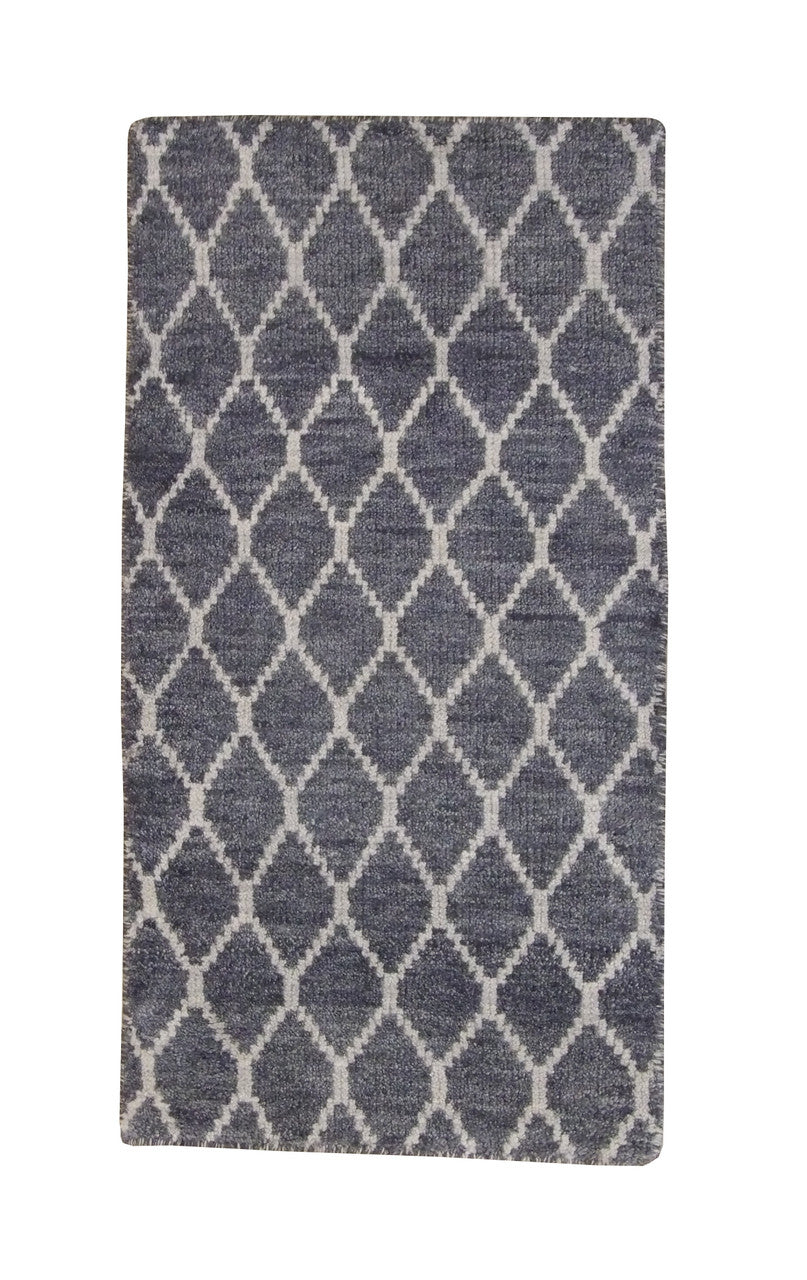 Modern Gemotrical Design hand-knotted wool rug in Blue, full view