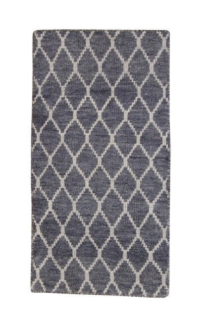 Modern Gemotrical Design hand-knotted wool rug in Blue, full view