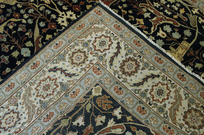 Traditional Fine Sherapi hand-knotted wool rug in Blue & Beige, full view