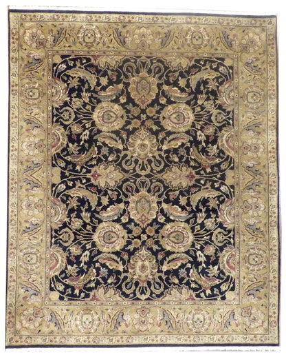 Jaipur Kashan Antique Wash hand-knotted wool rug in Black & Gold, full view