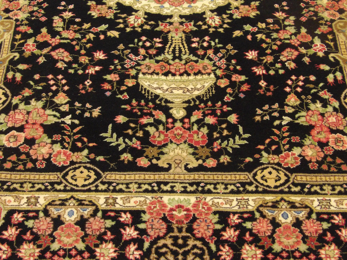 Fine Persian Qum rug border detail