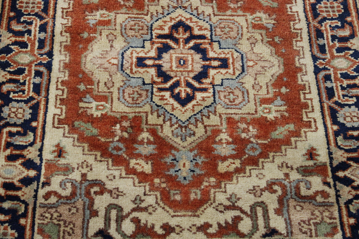 Tribal Heriz rug border detail