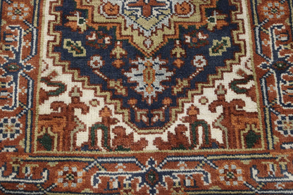 Tribal Indo Heriz rug border detail