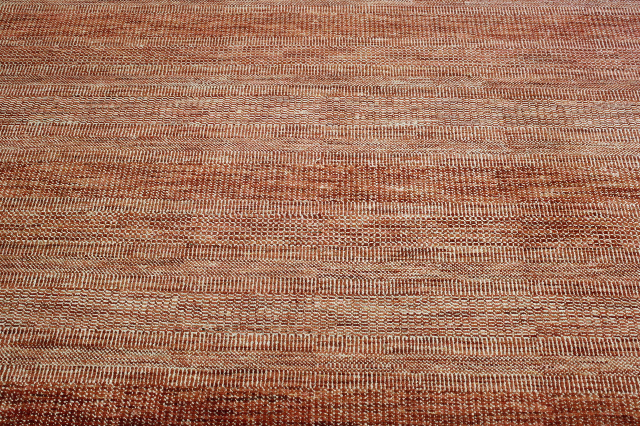 Modern Grass Design hand-knotted wool rug in Beige & Rust, full view