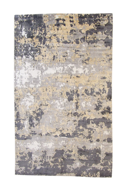 Modern Abstract Design hand-knotted silk rug in Blue & White, full view