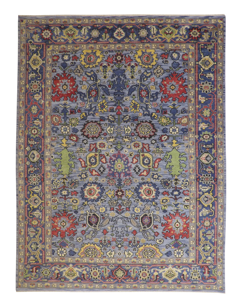 Oushak Colorful Ziegler hand-knotted wool rug in Blue, full view
