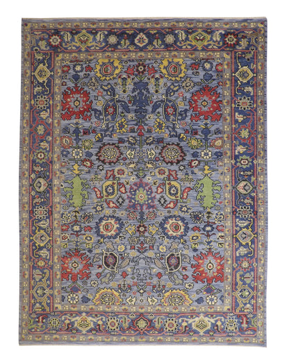 Oushak Colorful Ziegler hand-knotted wool rug in Blue, full view