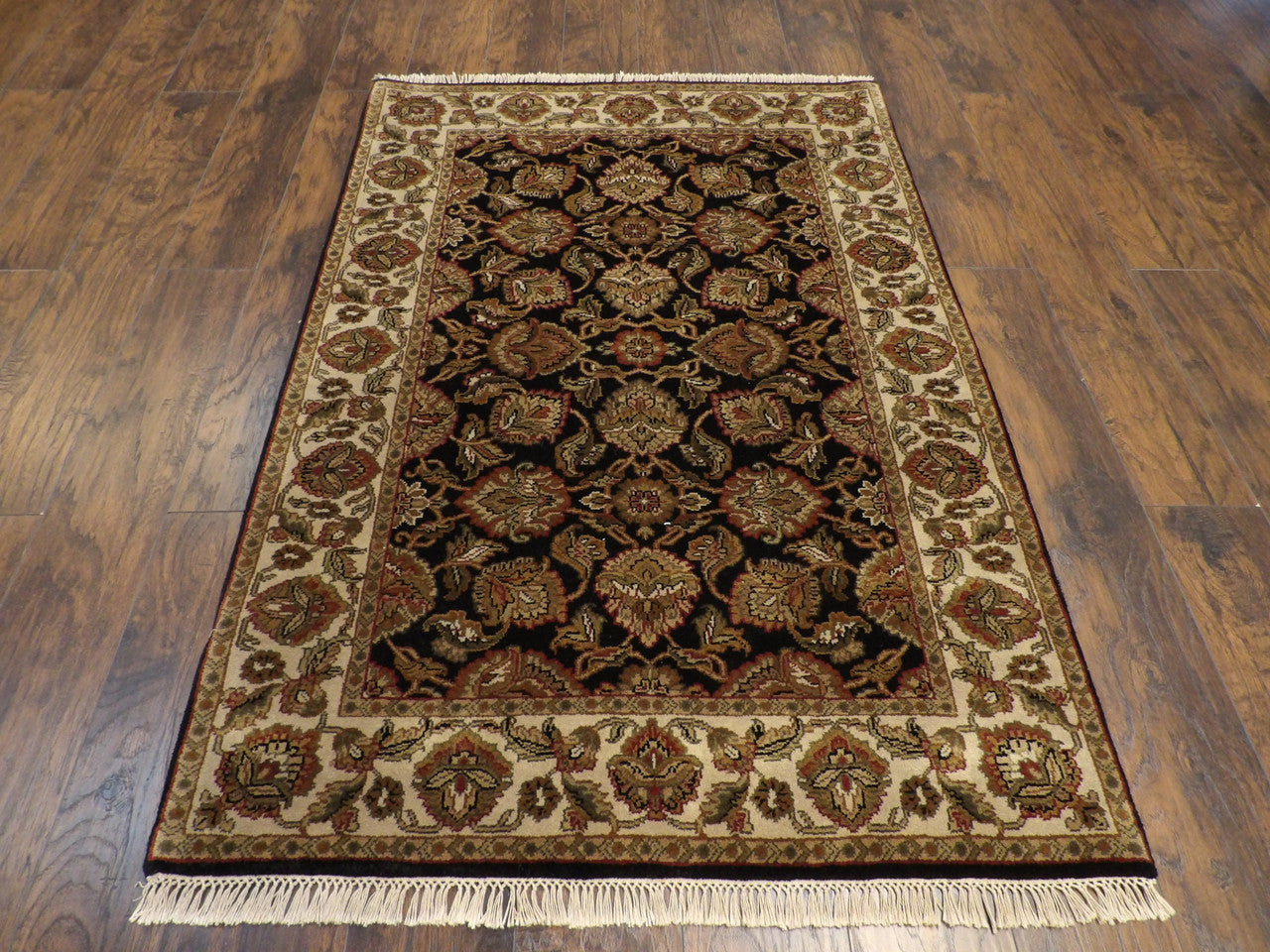 Close-up of wool pile, Black & Beige rug