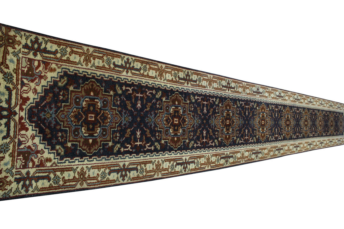 Close-up of wool pile, Blue & Beige rug