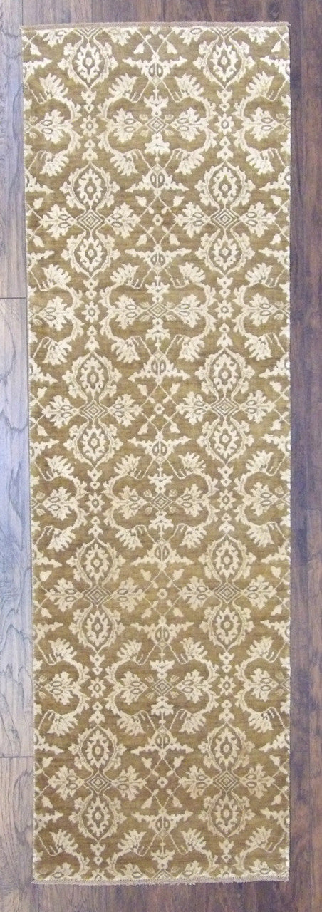 Transitional Damask hand-knotted wool rug in Gold & Beige, full view