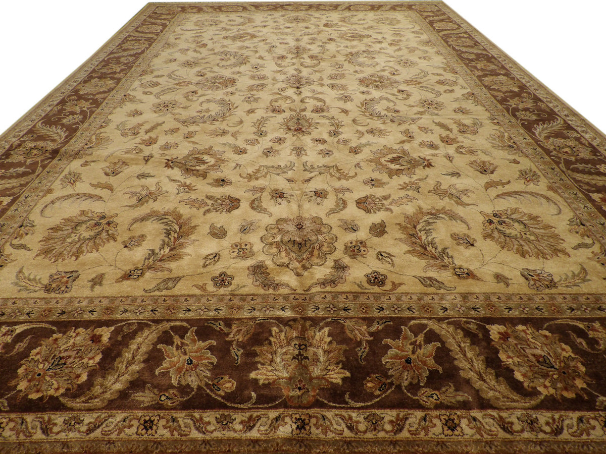Close-up of antique wash wool pile, brown rug