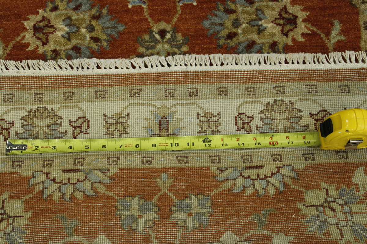 Oushak Agra Chobi hand-knotted wool rug in Beige & Rust, full view