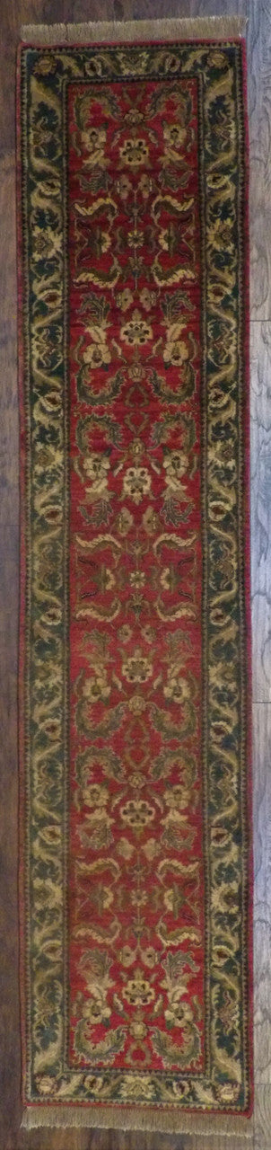 Jaipur Kashan Antique Wash hand-knotted wool rug in Green & Red, full view