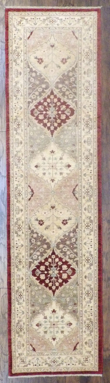Oushak Chobi Natural Dye hand-knotted wool rug in Beige & Red, full view