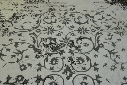 Black & Gray Transitional Broken Floral Design rug in room setting