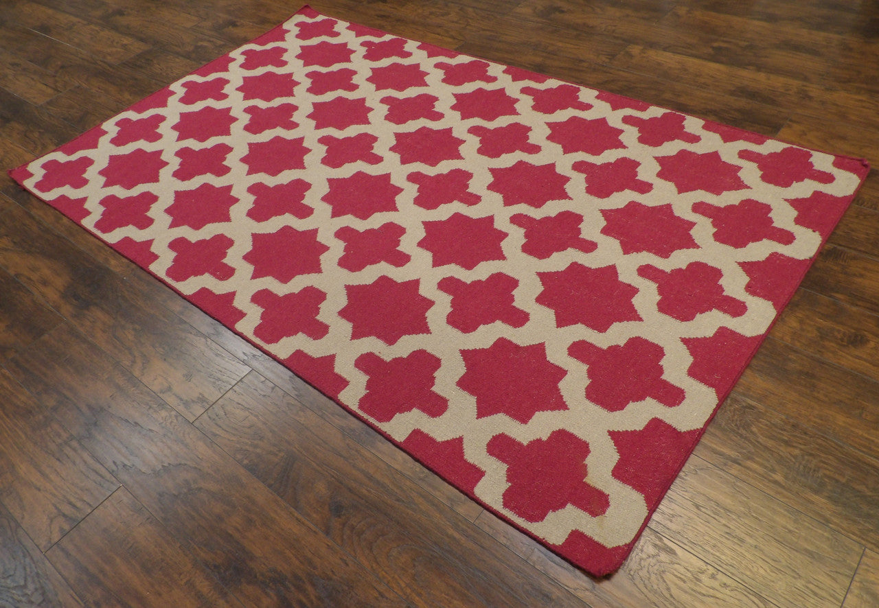 Coastal flatweave hand-knotted wool rug in Beige, 5'0" x 8'0", SKU W826