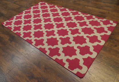 Coastal flatweave hand-knotted wool rug in Beige, 5'0" x 8'0", SKU W826
