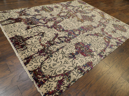 Damask pattern detail, oxidized beige rug