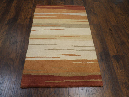 Close-up of wool pile, Beige & Rust rug