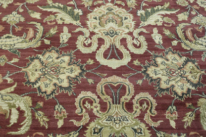 Traditional Fine Mashad hand-knotted wool rug in Green & Red, full view