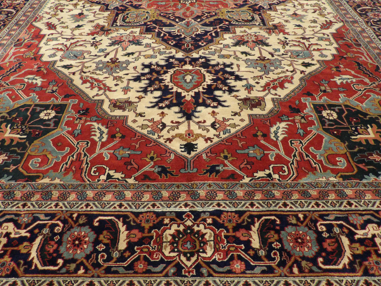 Tabriz rug border detail, blue and ivory