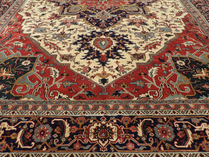 Tabriz rug border detail, blue and ivory