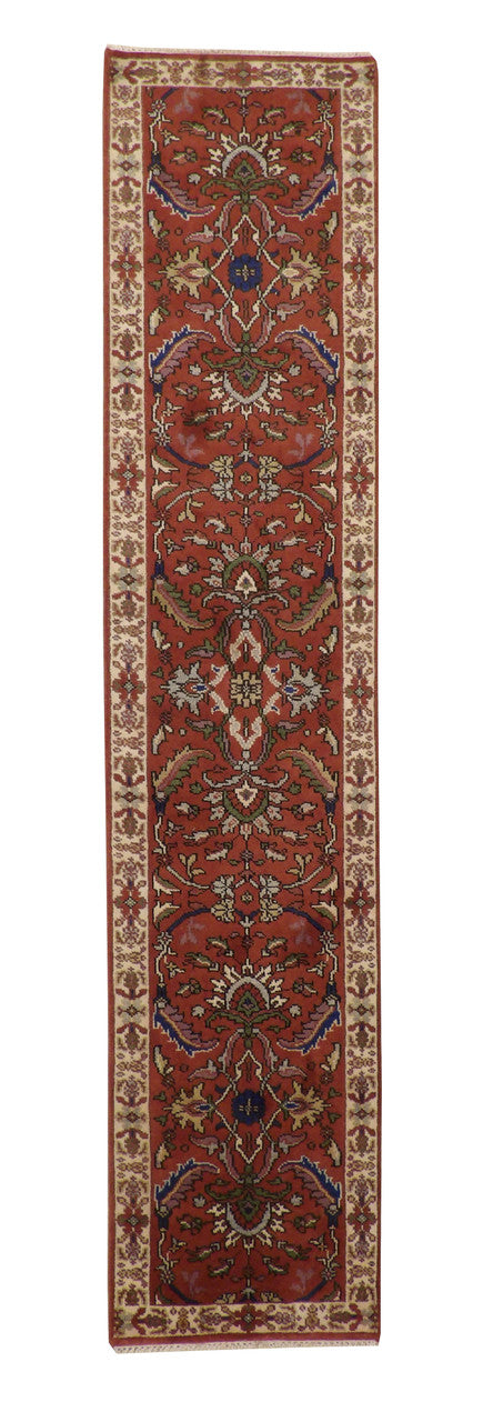 Tribal Heriz hand-knotted wool rug in Rust, full view