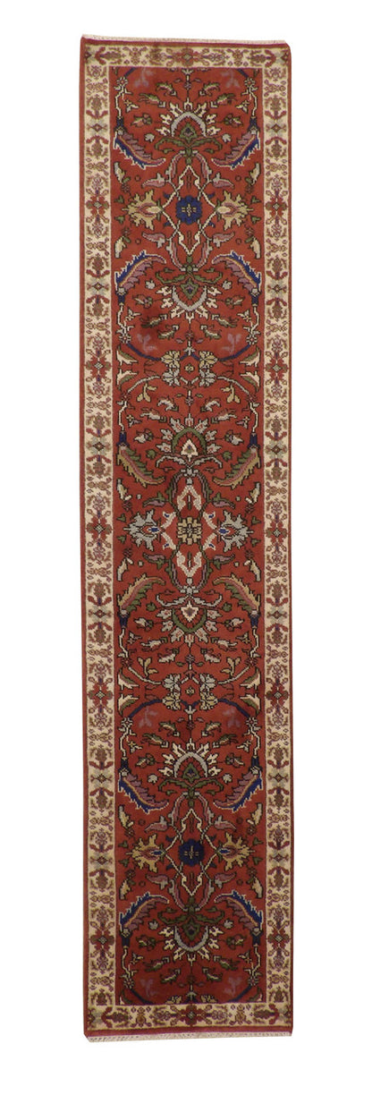 Tribal Heriz hand-knotted wool rug in Rust, full view