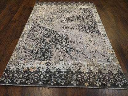 Back of hand-knotted broken design rug showing construction