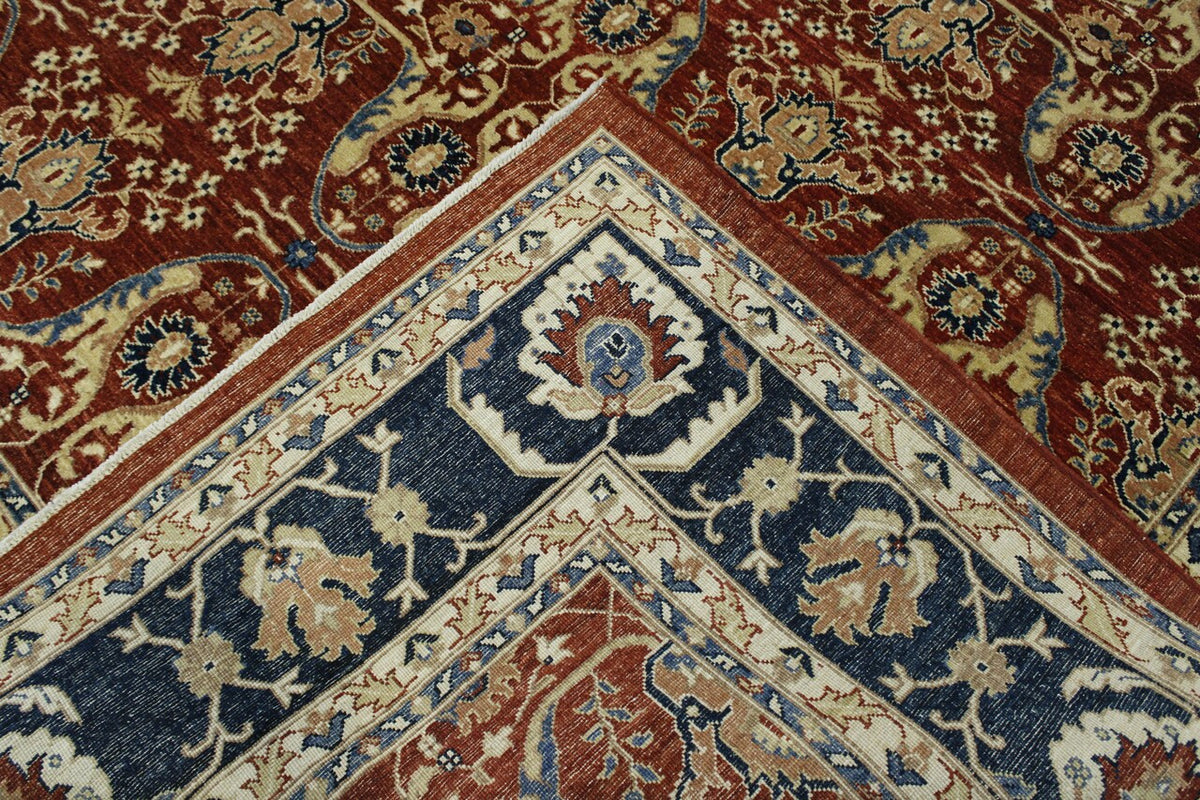 Tribal Fine Sherapi hand-knotted wool rug in Blue & Rust, full view