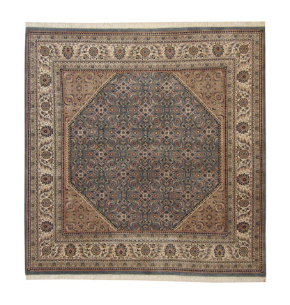 Traditional Indo Mir hand-knotted wool rug in Blue & Beige, full view