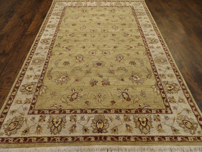 Chobie Oushak / Peshawar hand-knotted wool rug in Green, 6'0" x 9'0", SKU W897