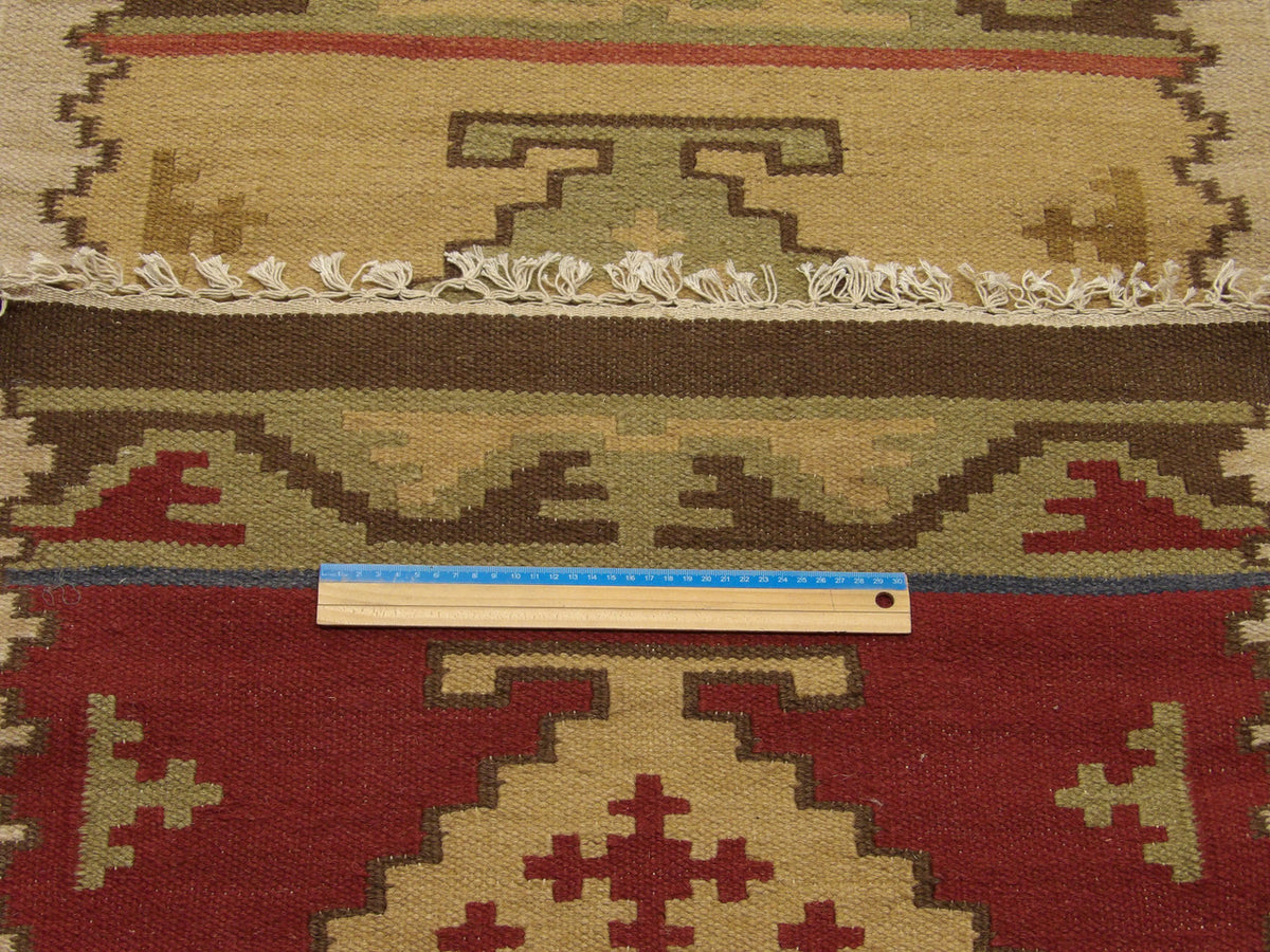 Beige & Rust Tribal Kilim Flat Weave rug in room setting