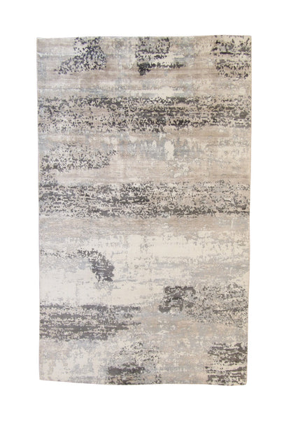 Modern Abstract Design hand-knotted silk rug in Multi-Color & White, full view