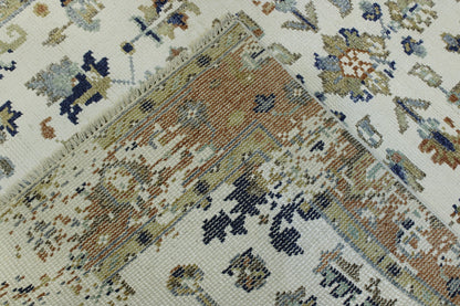 Rust & White Modern Broken Heriz Design rug in room setting