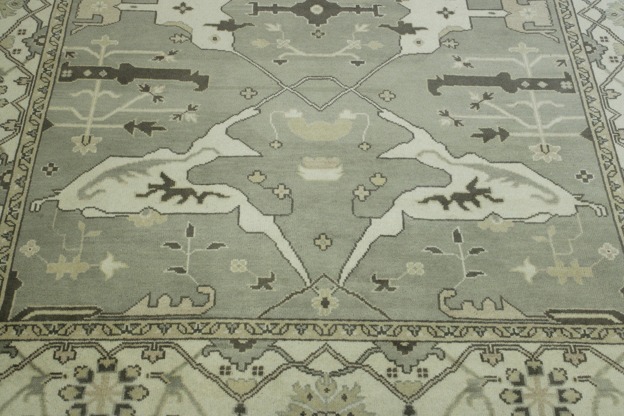 Oushak Ziegler hand-knotted wool rug in Gray & Beige, full view