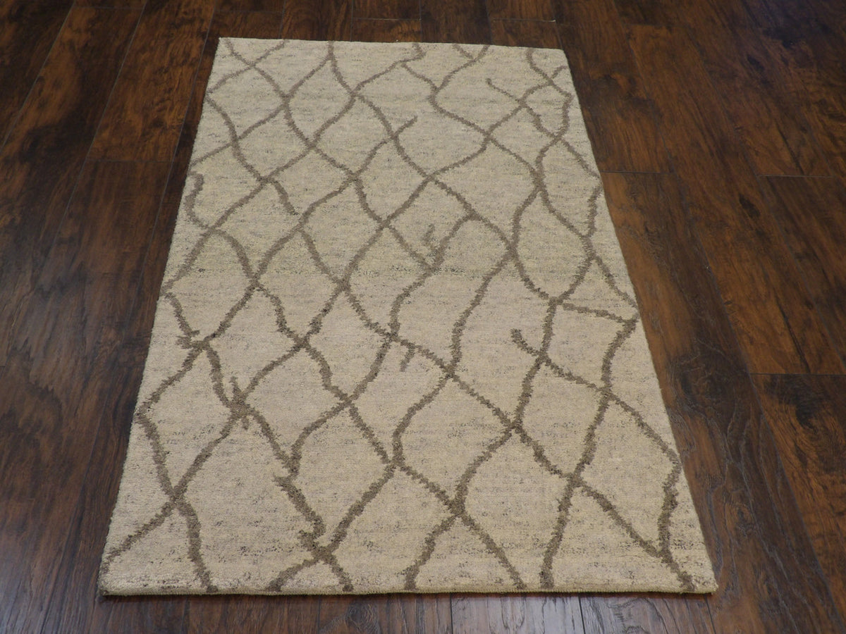 Close-up of wool-silk pile, Brown & Beige rug