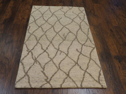 Close-up of wool-silk pile, Brown & Beige rug