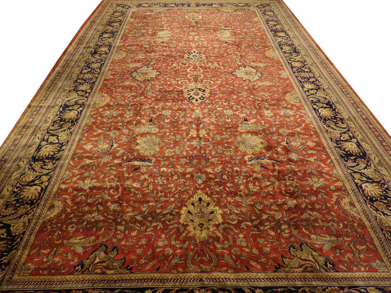 Close-up of fine knotting on palatial Persian Farhan rug