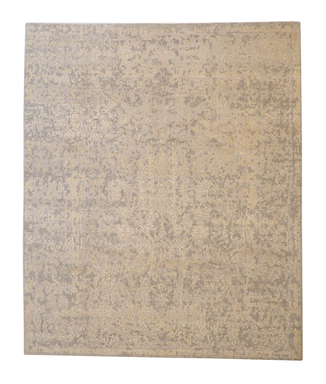 Transitional Abstract Broken Design hand-knotted wool-silk rug in Gray & Beige, full view