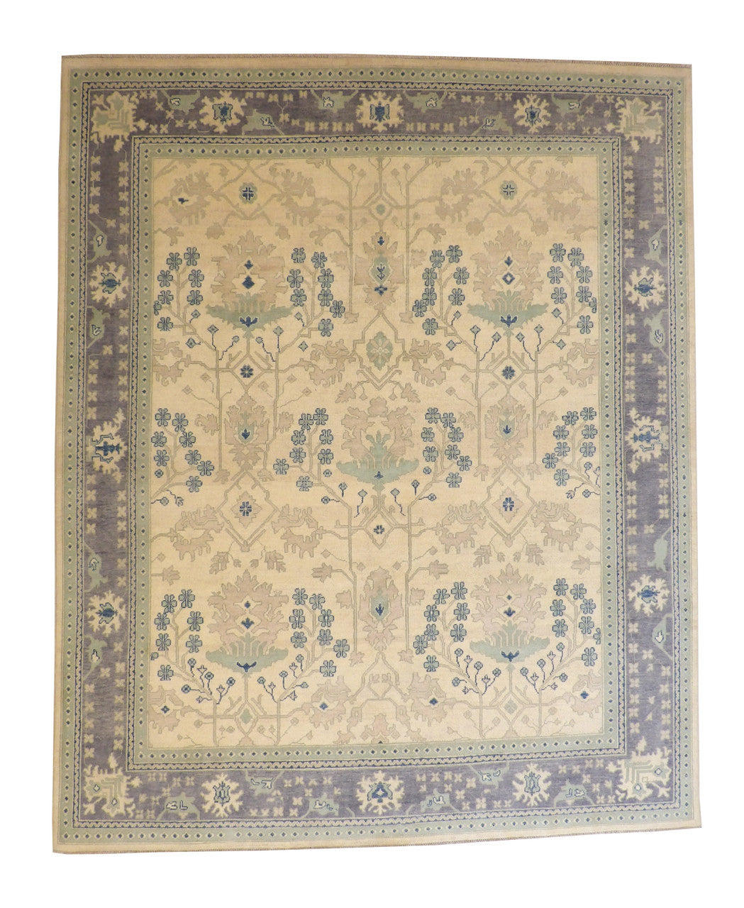 Traditional Chobi hand-knotted wool rug in Blue & Beige, full view