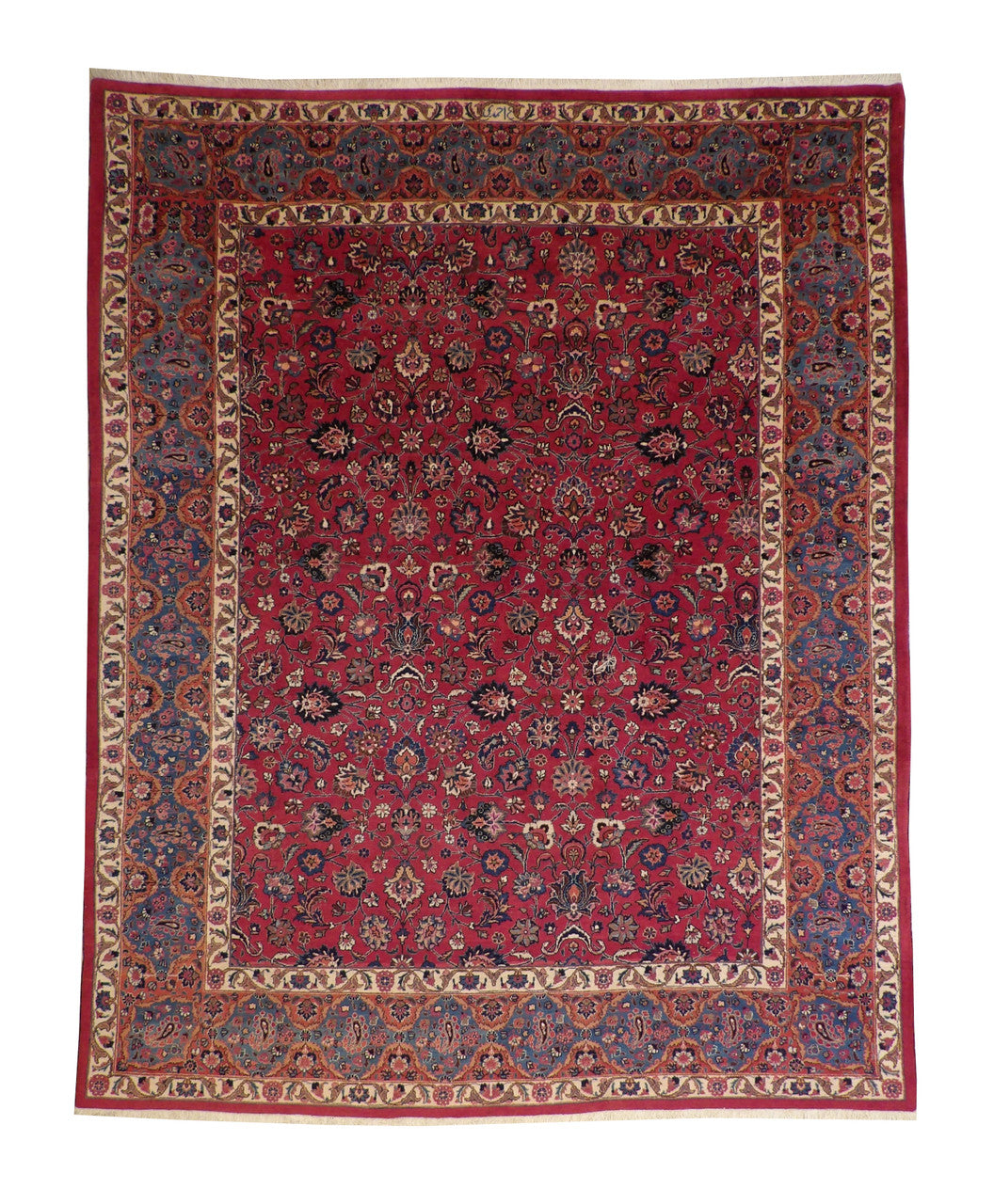 Traditional Fine Bidjar hand-knotted wool rug in Blue & Pink, full view