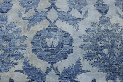 Blue & Beige Transitional Silky Ikat rug in room setting