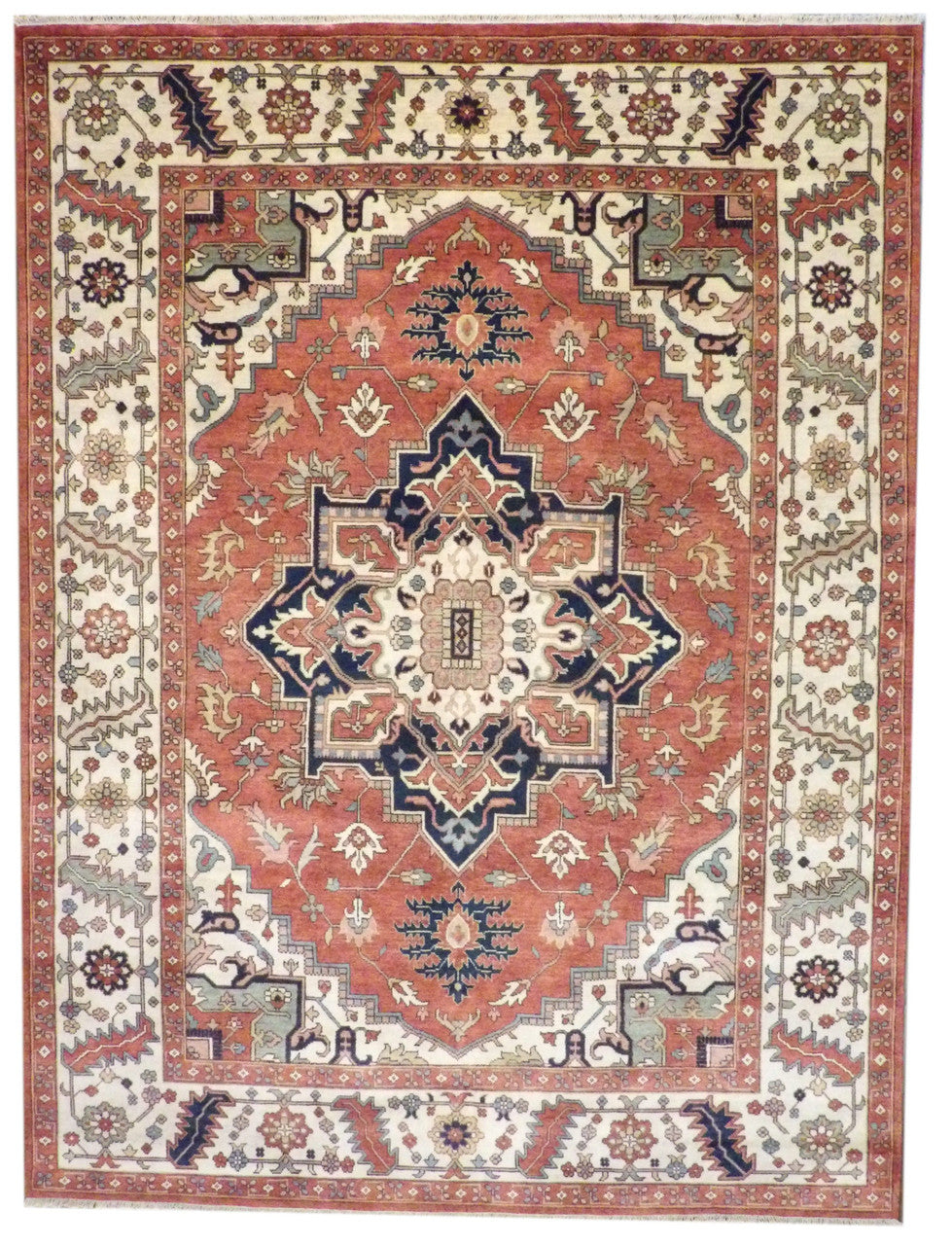 Fine Sherapi Natural Dye hand-knotted wool rug in Beige & Rust, full view