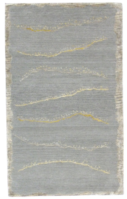 Modern hand-knotted wool-silk rug in Gold & Green, full view